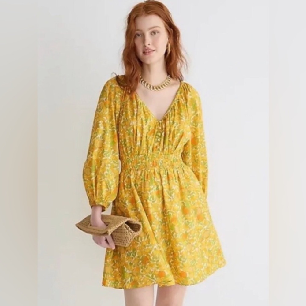 NWT J.Crew V-neck cotton lawn mini dress in limone print Medium